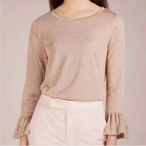 J. CREW ROSE GOLD BELL SLEEVE METALLIC TOP WOMENS SIZE LARGE